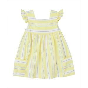 Neck&Neck Spanish Designer Yellow Ruffle Sleeve Striped Pocket Cotton Dress 2-3Y